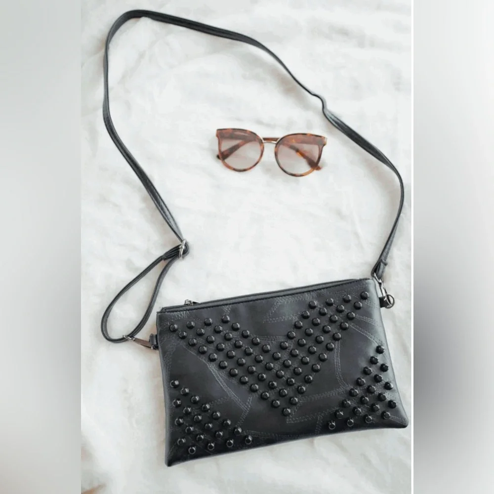 Soft Vegan Leather Studded Black Crossbody | EUC - Picture 2 of 12